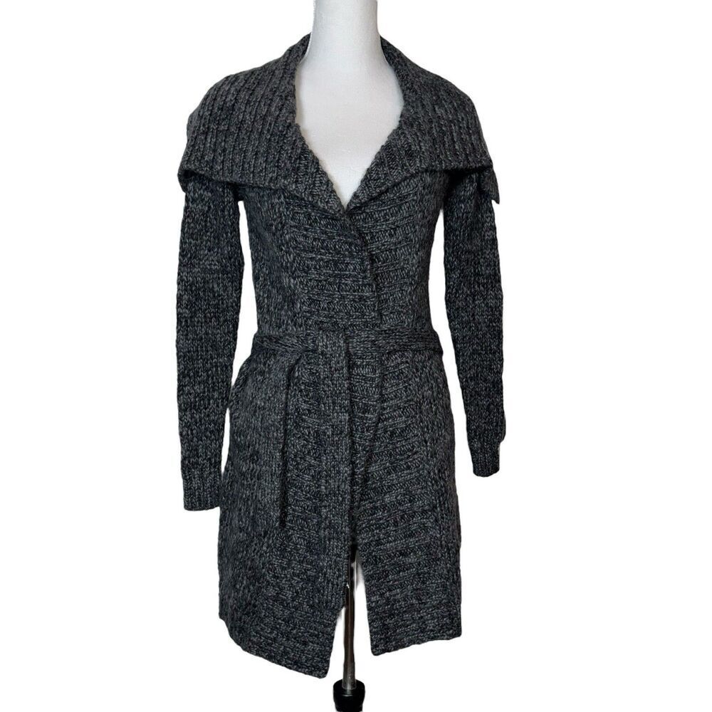 Vintage Esprit Cardigan Coat Chunky Knit Duster XS Belted Wool Alpaca Shawl Y2K